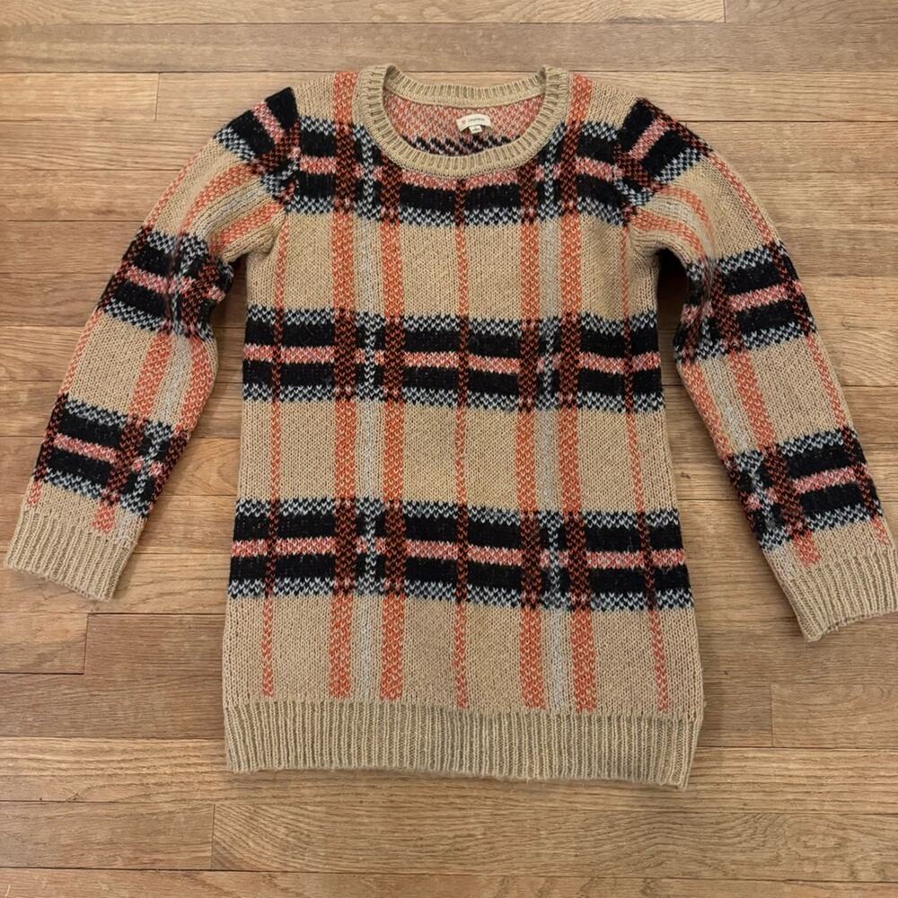 Cremieux Tan Black Orange Plaid Knit Sweater Size Small S
b67
